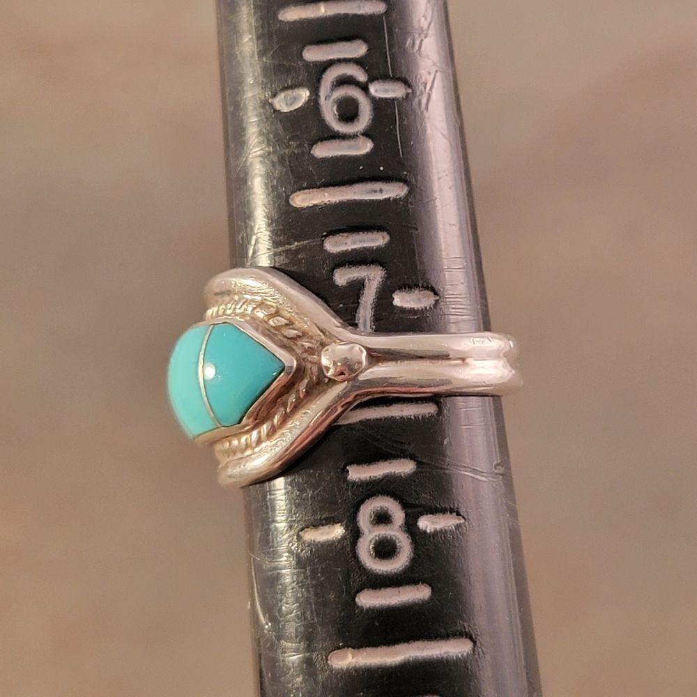 Albert Francisco Sterling Navajo Blue Turquoise Cable Bezel Set Channel Ring - Picture 8 of 9